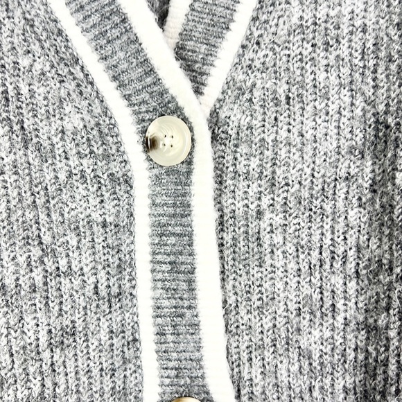 A NEW DAY | Heather Gray White Striped Oversized V-Neck Cardigan Sweater - Picture 6 of 11